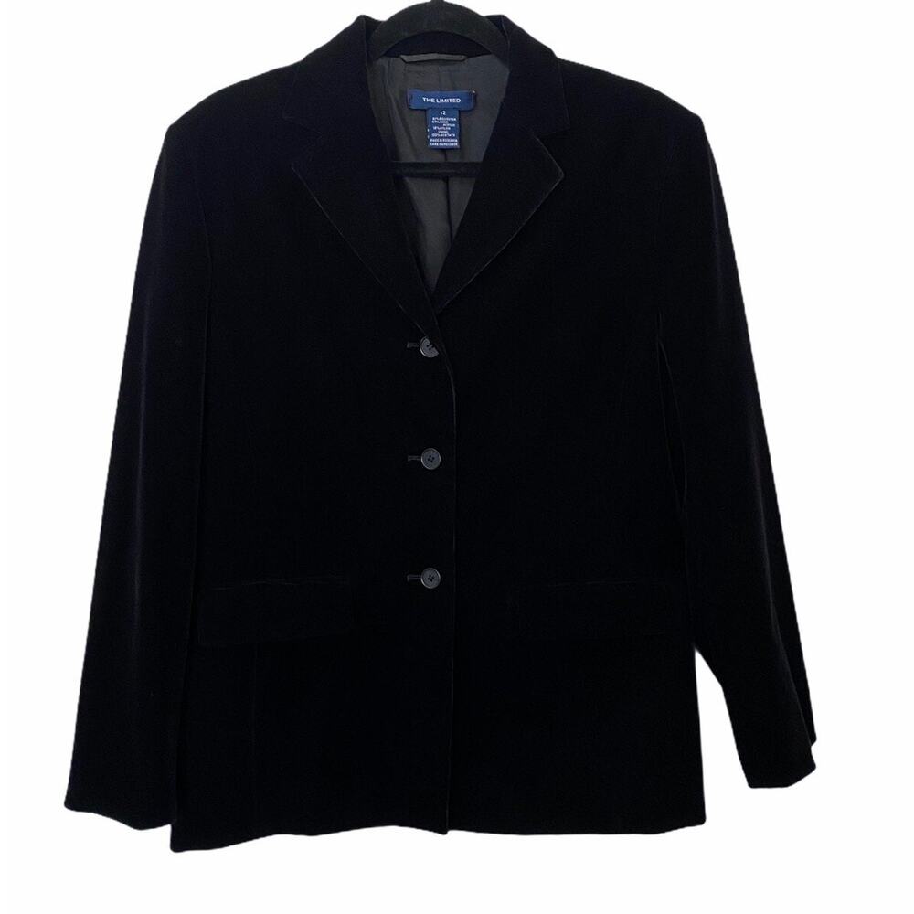 The Limited Black Velvet Corduroy Blazer Womens L 12‎ Vintage Notch Lapel Lined